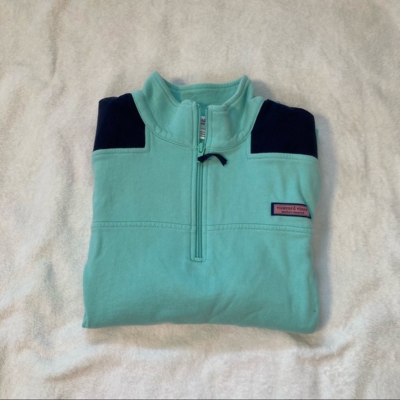 Vineyard Vines Teal and Navy Quarter Zip, Small - Picture 3 of 5